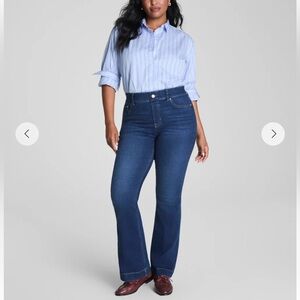 SPANX blue denim flared jeans, size M